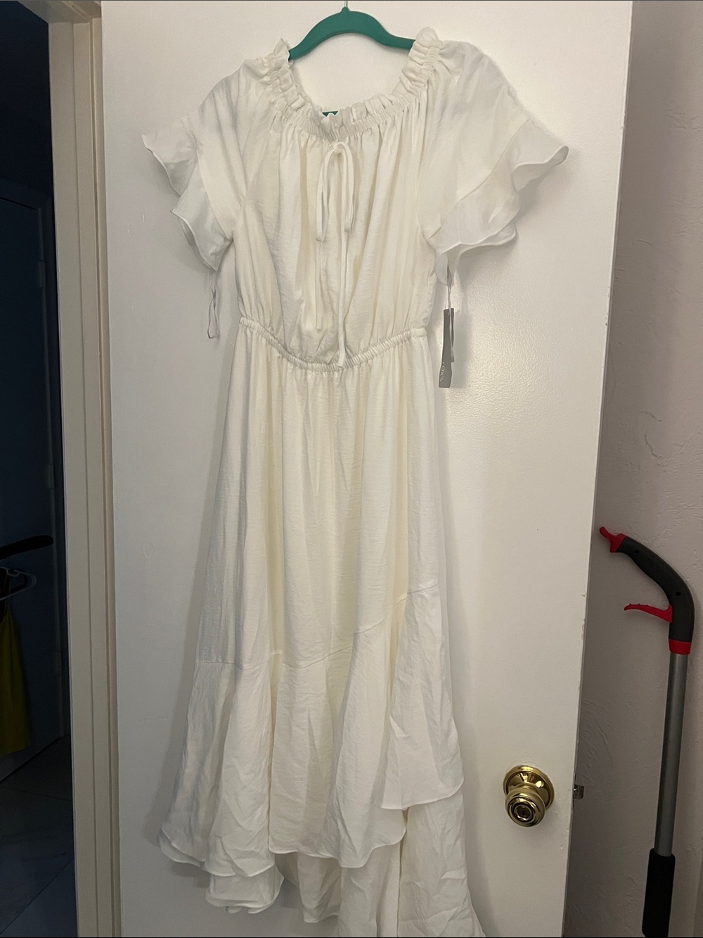BRAND NEW! Patrizia Luca White High-Low Ruffle Maxi Dress